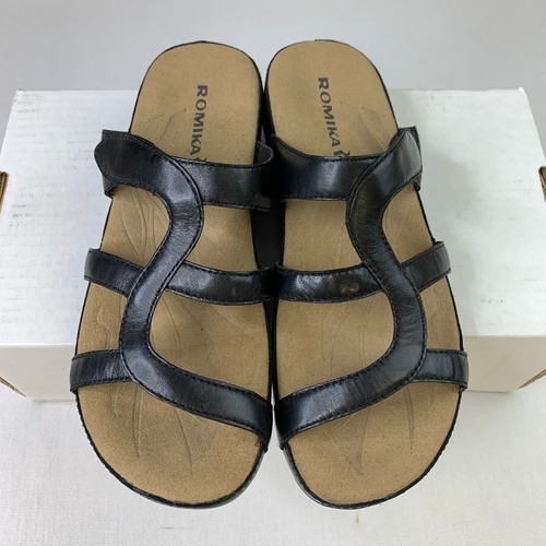 Romika sandalo donna slide nero pelle taglio slip-on scarpa aperta taglia 6,5/37 - Foto 3 di 11