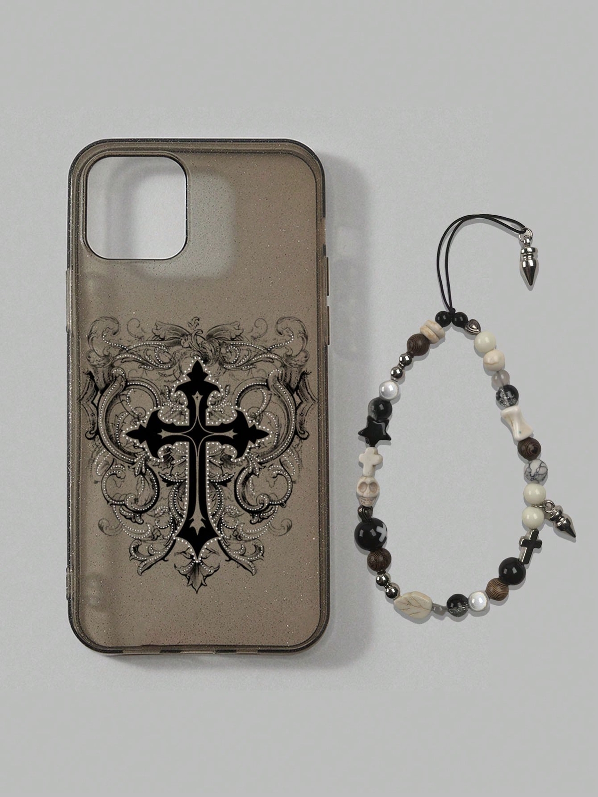 ROMWE Goth 1pc Gothic Style Cross Pattern Transparent Glitter Phone Case  Multi