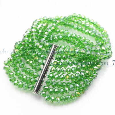8 Rows 4x6mm Faceted Multi-color Crystal Rondelle Beads Jewelry Bracelet 7.5''