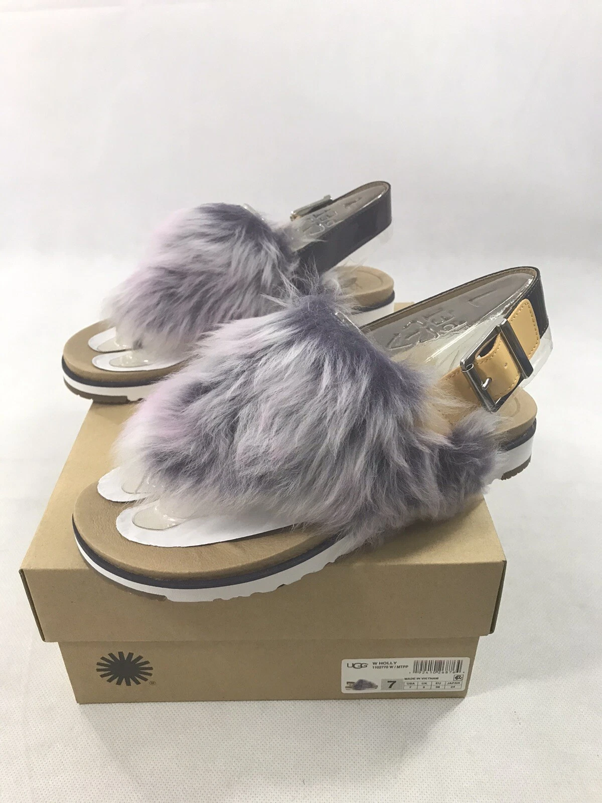 Sandali UGG Holly Fluffy Fur Viola Sling Back Tanga Donna 7 Nuovi