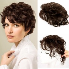 Short Curly Real Human Hair Topper with Front Bangs for Women,Breathable Wiglets