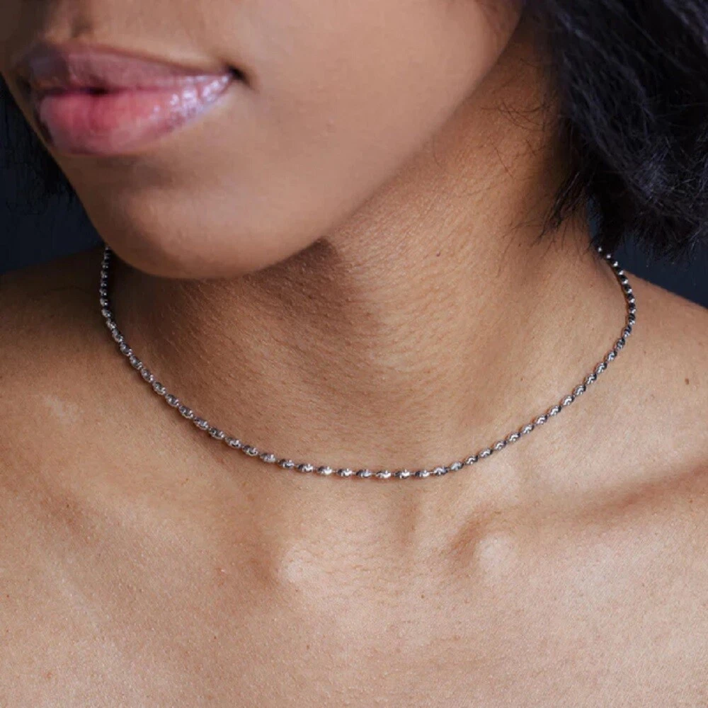 Sterling Silver 2.2mm Wavy Diamond Cut Design Oval Bead Ball Chain Necklace