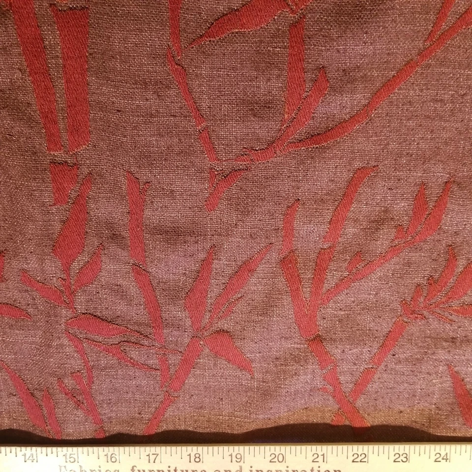 Dusty Wine-Colored Raw Silk with Woven Embroidered Bamboo Design - Beautiful! - image 2 of 4