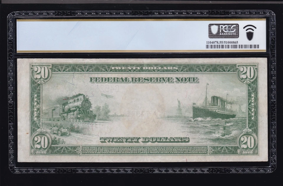 US 1914 $20 FRN Chicago Type II FR 991b PCGS 55 Ch AU (590) - Image 2 of 2