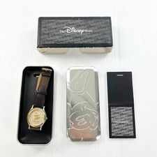 Walt Disney Mickey 2 Tone Embossed Leather Band Wristwatch Watch AS IS