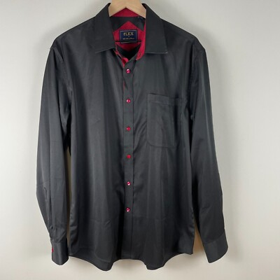 Design in Italy FLEX L long sleeve shirt mens Black w/ red`trim  embellishments