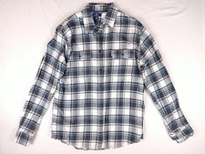 George Gray-Blue-White Flannel Shirt Men Size M Medium Plaid Casual / Outdoors
