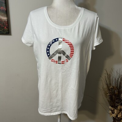 Target Womens Graphic Print AMERICAN FLAG PEACE SIGN White