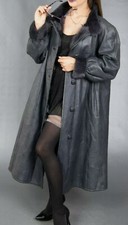 New Xl-1xl Grey-blue Reversible Leather Fur Coat Mink Collar Cuffs Warm Soft...