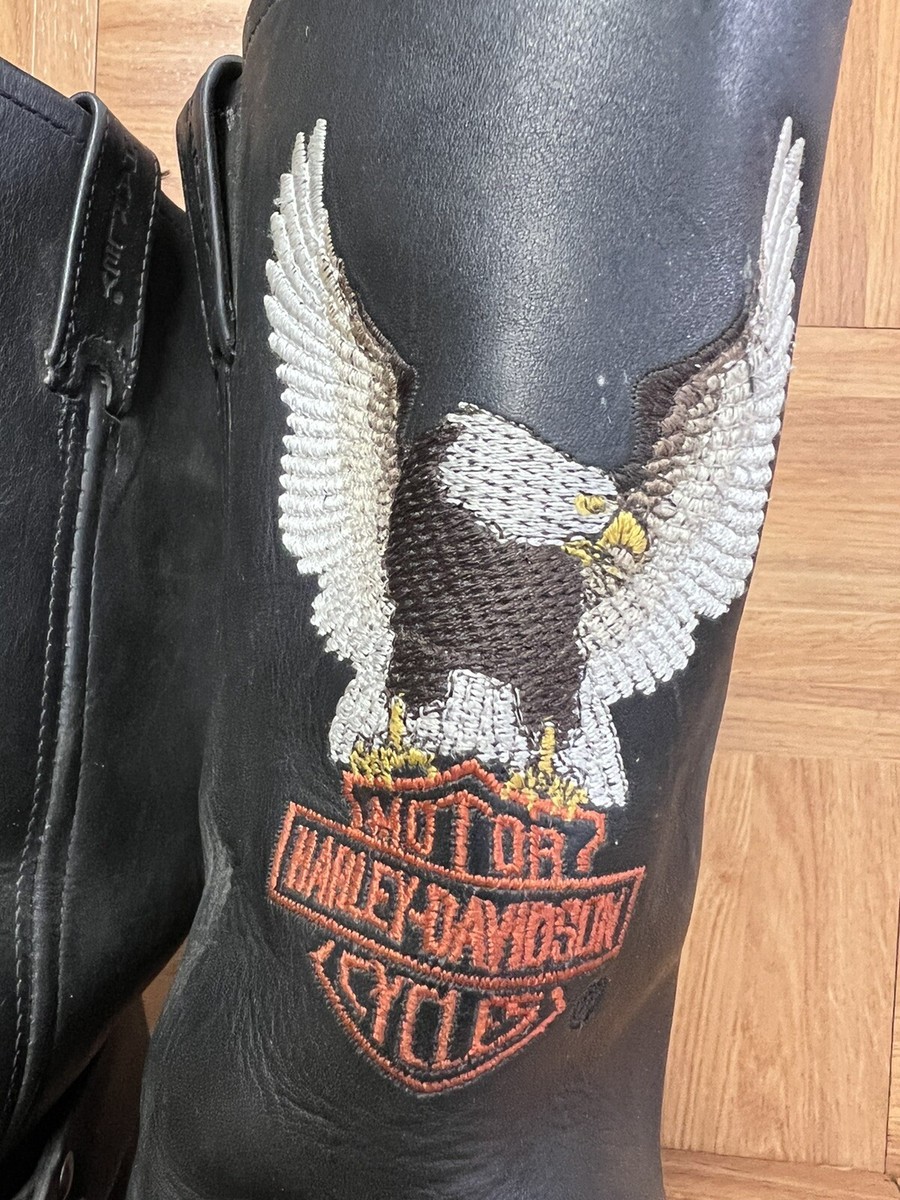 RARE? Harley Davidson Motorcycles Embroidered Eagle Harness Leather Boots 12 Harley Davidson Eagle Embroidered Harness Biker Boots Men main image 3