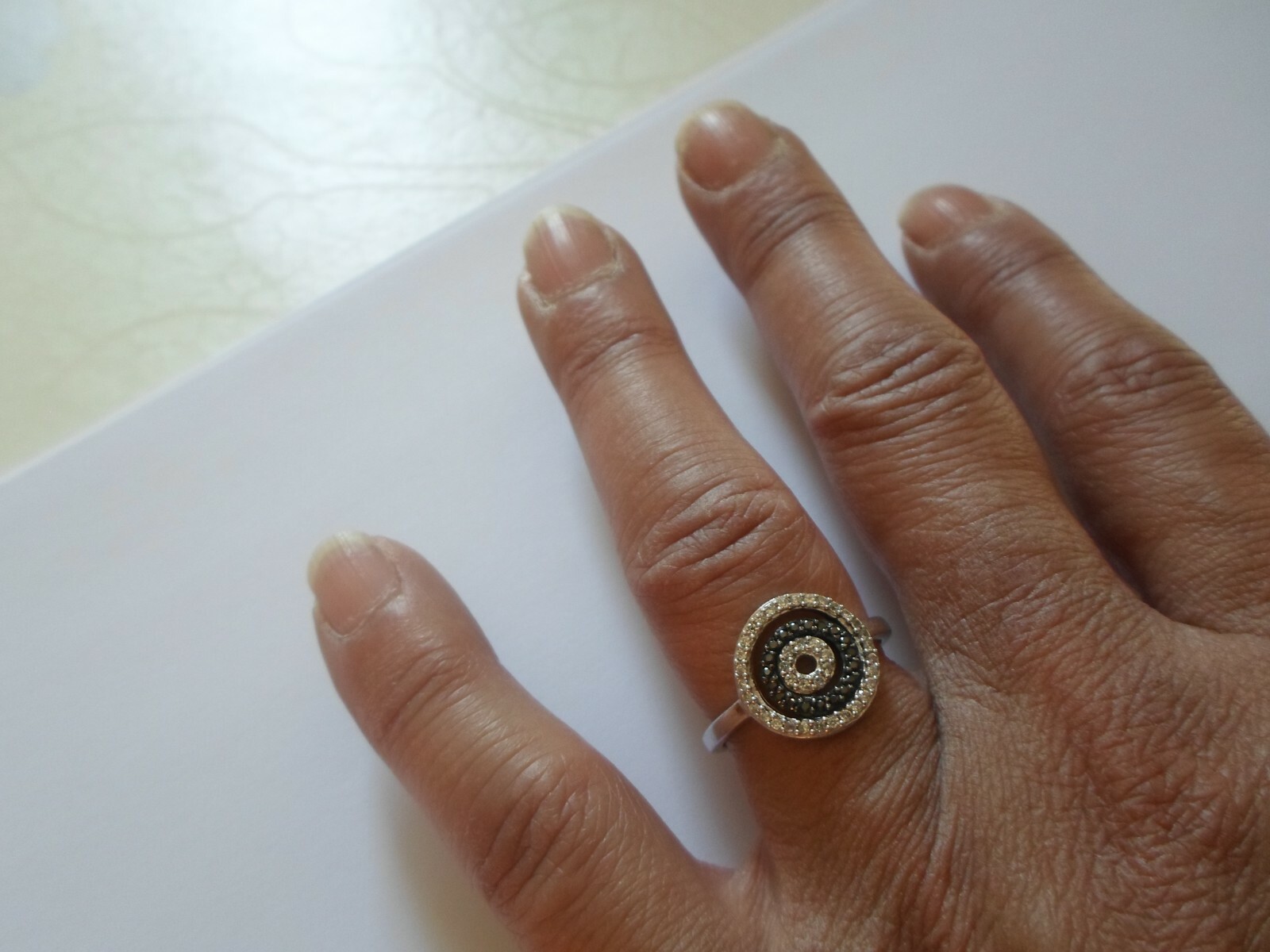 solid silver ring, openwork circles, black and wh… - image 1