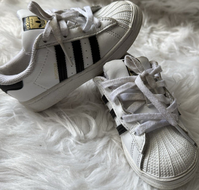 adidas Superstar Boys' White Black Sneakers US Size 9K Leather Low Top
