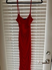 PRETTYLITTLETHING Red S Maxi Dress Sheer Mesh Cut Out Strappy Scoop Neck