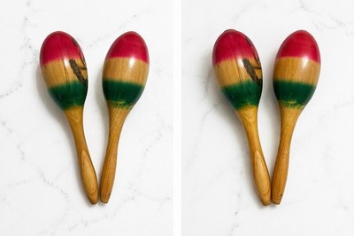 Wooden Maraca Pair Red Yellow Green Design Hand Percussion Instrument