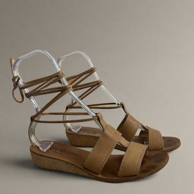 Vintage Yves Saint Laurent Nude Leather Lace Up Gladiator Sandal - Size 8.5