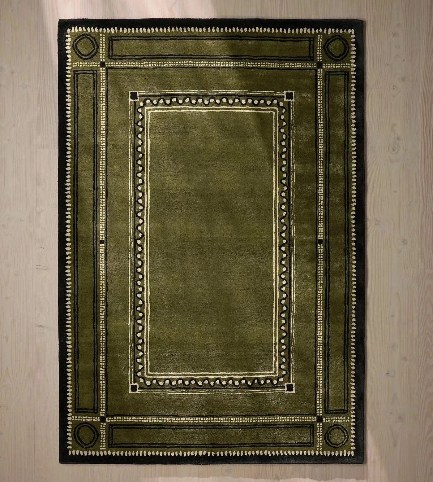Hand-Tufted Olive Green Art Deco 100% Wool Rug-Modern Geometric Area Rug Carpets