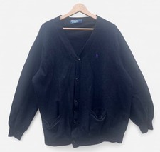 Polo Ralph Lauren 100% Merinowolle schwarz V-Ausschnitt Pullover Strickjacke - XXB