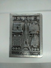 Vintage Metal Matchbox Holder Book-Shaped Gay Paris 1950s Retro Collectable Rare