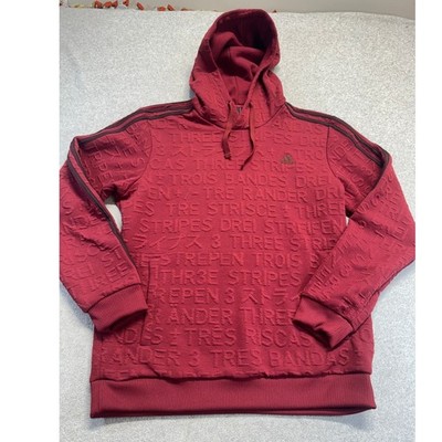 Adidas Textured Three Stripes Hoodie Burgundy Red Pullover Sweatshirt Mens L