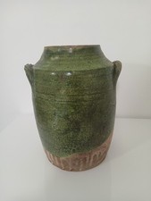Antico Vaso Terracotta Smaltata Verde XIX Secolo 30 cm Rustico Puglia Italia