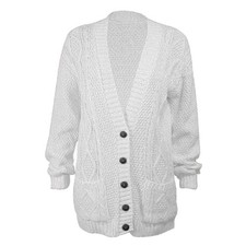 Womens Grandad Cardigan 5 Button Ladies Chunky Cable Knit Long Sleeves UK 8-22