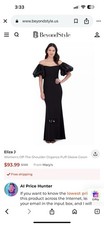 Eliza J Black Off the Shoulder Puff Sleeve Trumpet Gown Size 6 $188