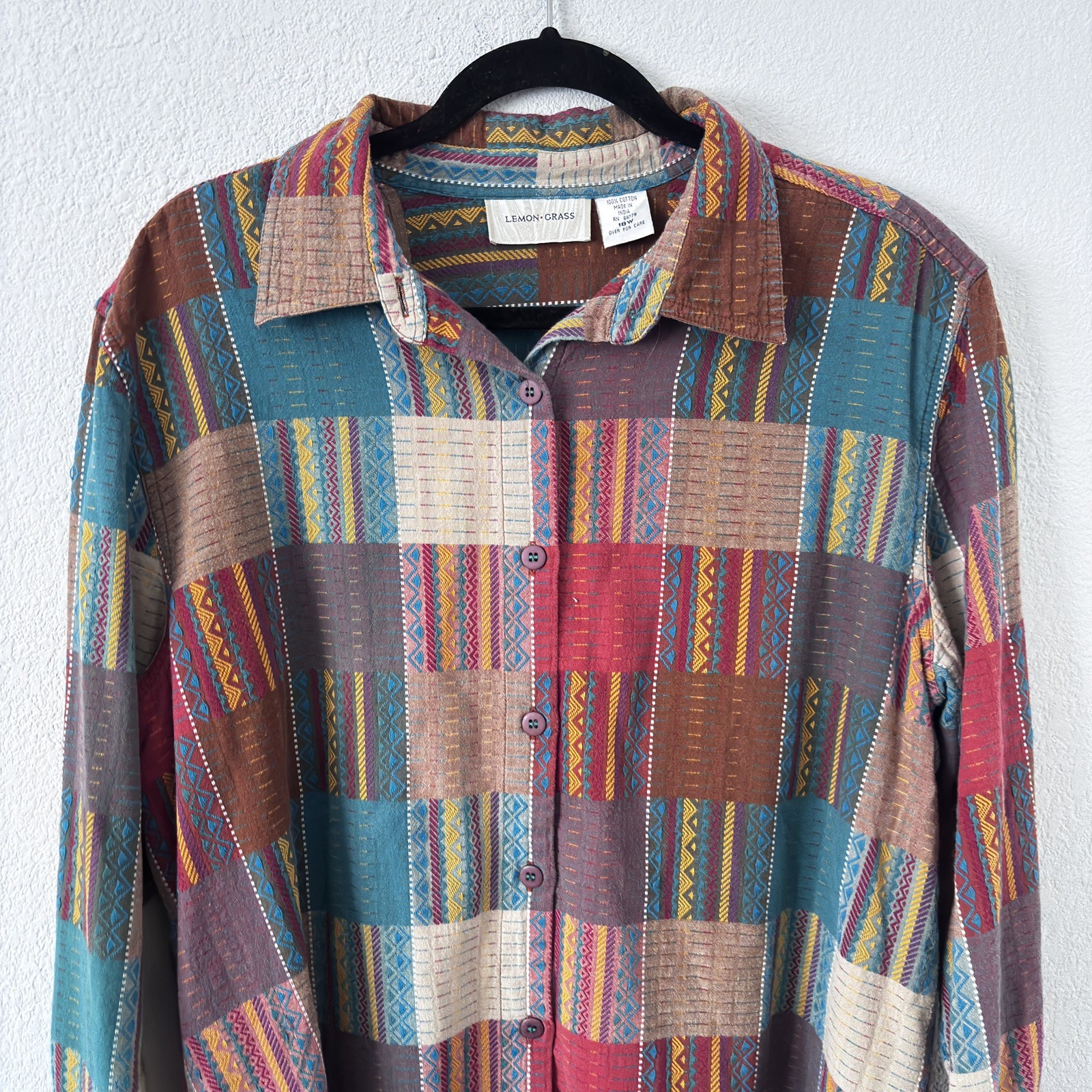 VTG Lemon Grass Patchwork Button Shirt Womens 18W… - image 2