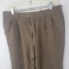J PETERMAN Mens Pants Sz 36 Wool Trouser Wide Leg BROWN Herringbone Tweed VTG