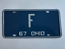 1967 Ohio License Plate Single Letter "F" Very Good Nice