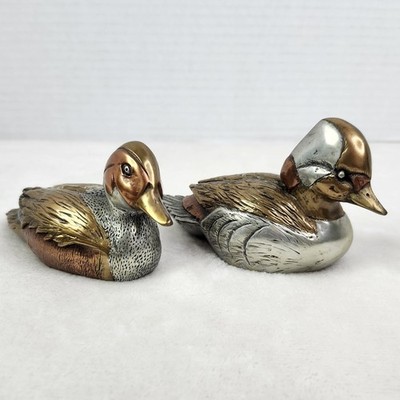 Duck Metal Figurines by David Chesney Studios Brass Copper Pewter Mixed Lot Of 2
