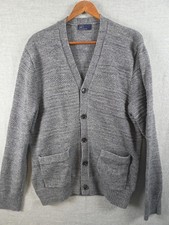 GAP Cardigan Sweater Men's L Gray Heather Textured Dad Grandpa Academia Preppy