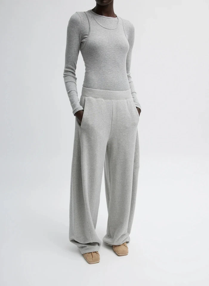 BNWT TIBI Winslow Sweatpant Heather Grey Regular Length Marle WOF Wide Pants XS Foto 2 de 4