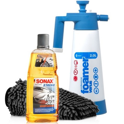SONAX XTREME FOAM+SEAL - 1 Liter + Kwazar Schaumsprüher + Waschhandschuh black