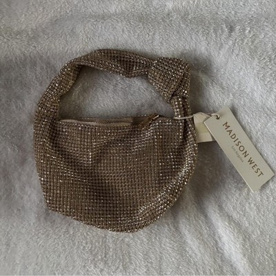 Madison West Los Angeles Bejeweled Hand purse in Gold 