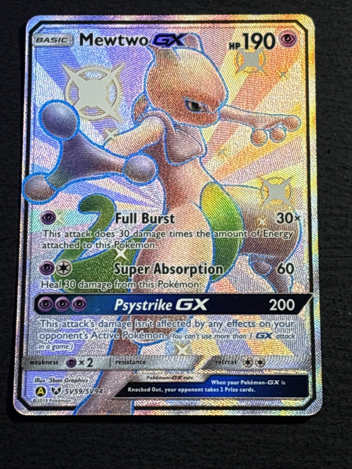 Mewtwo GX SV59/SV94 Pokemon TCG Hidden Fates Shiny Vault Full Art Rare Card NM