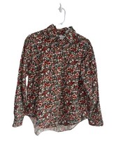 VTG Lands' End Button Up Shirt Womens M Muted Floral USA Made 100% Cotton