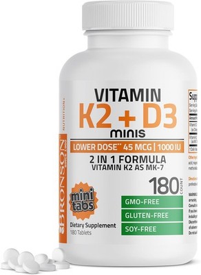Bronson Vitamin K2 (MK7) with D3 Lower Dose 45mcg Vitamin K2 & 1000 IU Vitamin d