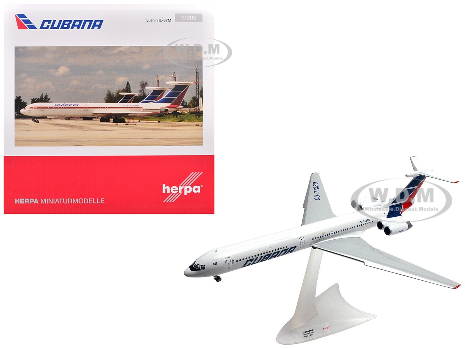 ILYUSHIN IL-62M AIRCRAFT ''CUBANA AIRLINES'' 1/200 DIECAST BY HERPA HE573405