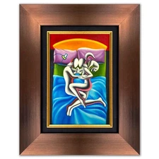 Mark Kostabi, "Domestic Bliss" Framed Original Oil Painting on Canvas, Hand Sign
