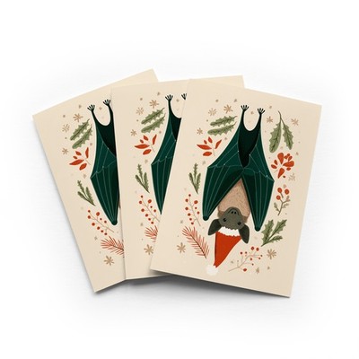Upside Down Fledermaus Weihnachtskarte Nikolausmütze 3er Set Grußkarten innen leer
