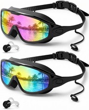 Wide View Swim Goggles Anti Fog UV Protection 2 Pack