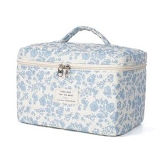 Makeup Bag,Quilted Cosmetic Bags,Large Floral Make Up Bags for 1PCS-Blue-White