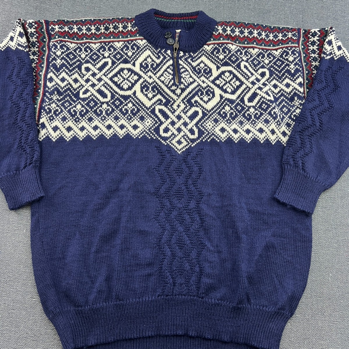 Vintage Dale of Norway Vail Sweater Mens XL Fair Isle Blue Cable