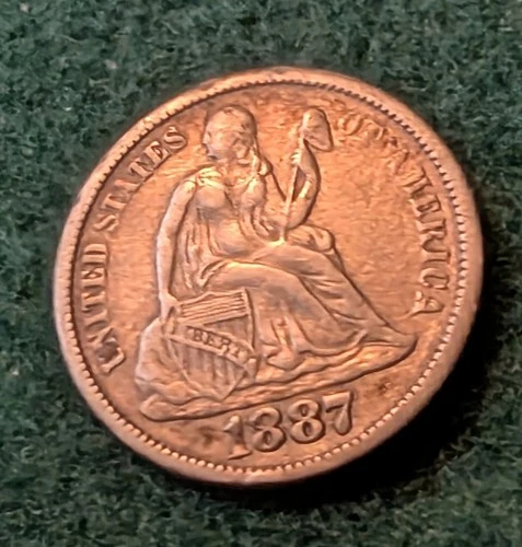 1887 Seated Liberty Dime, AU/ "Beautiful"