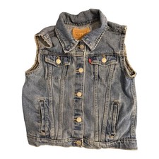Levi's Trucker Denim Vest Youth Large Blue Sleeveless Raw Edge Jacket