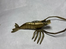 Vintage 11” Brass Shrimp Lobster Crawfish Mid-Century Modern Coastal Decor Beach