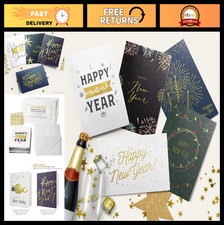30 Large 5x7 Happy New Year Greeting Cards with Gold Foil  Envelopes - Vibrant