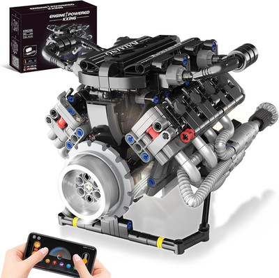 V8 Mini Engine Model Kit That Runs Building Sets with Motor, APP ...