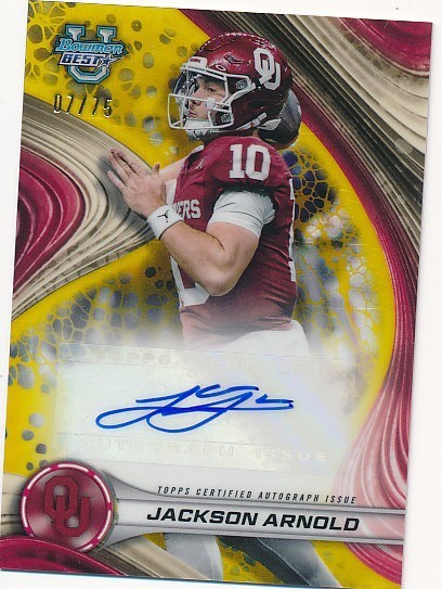 JACKSON ARNOLD 2024 BOWMAN UNIVERSITY BEST YELLOW REFRACTOR #BOA-JA AUTO #07/75
