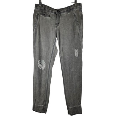 Free People Distressed Denim Jeans 4 Washed Gray Tapered Grunge Indie Linen Blen